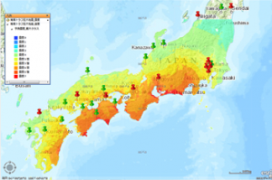 南海トラフ巨大地震の震度分布と拠点情報の重ね合わせ表示例