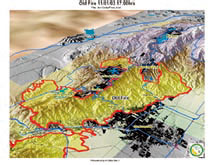 3次元表示によるOld Fireの被災エリア