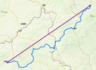 直線距離と道路ネットワークに基づいた算出結果