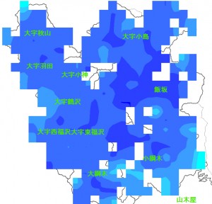 空間的に補間した町内の空間線量図