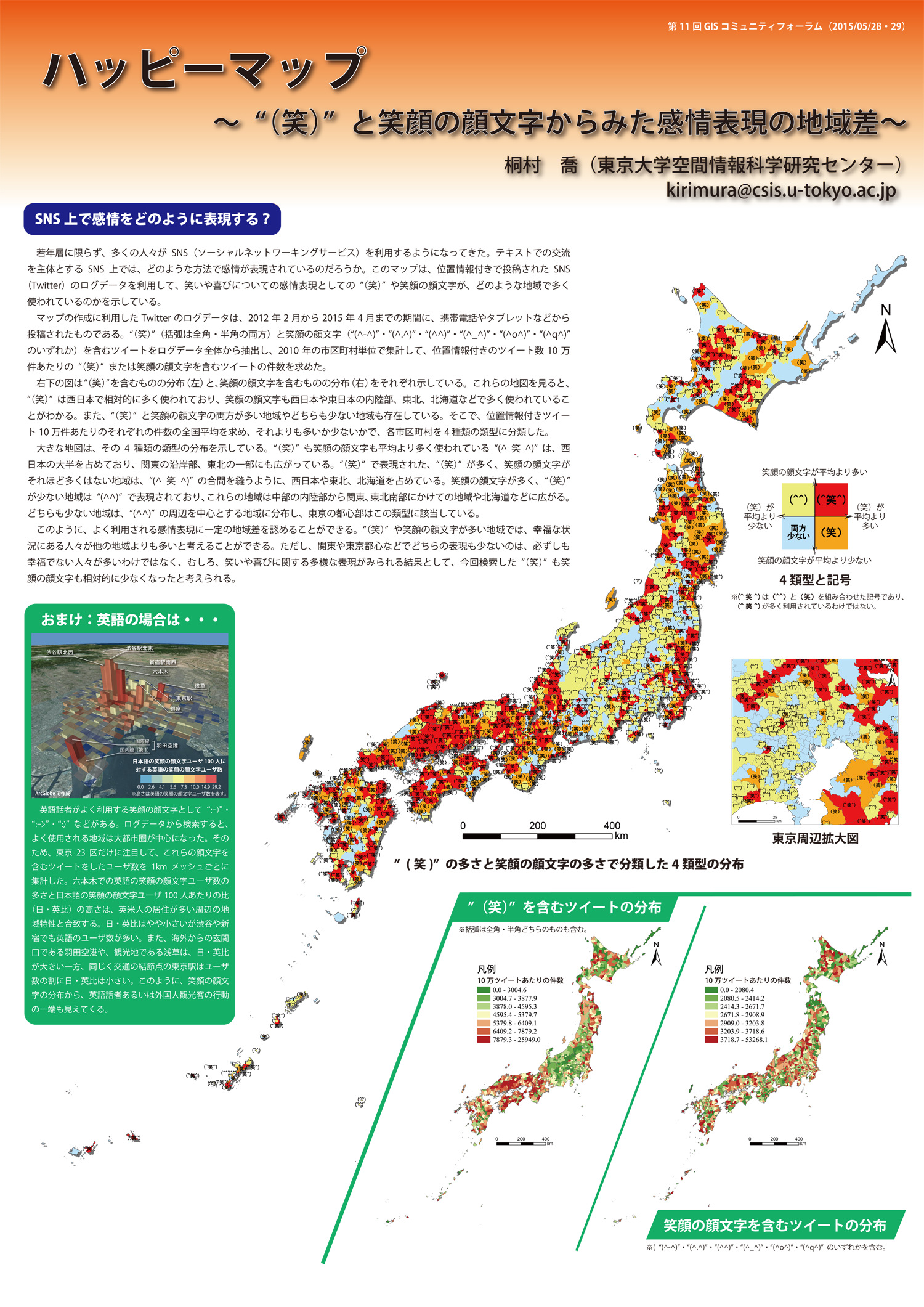 ハッピーマップ 笑 と笑顔の顔文字からみた感情表現の地域差 Esriジャパン