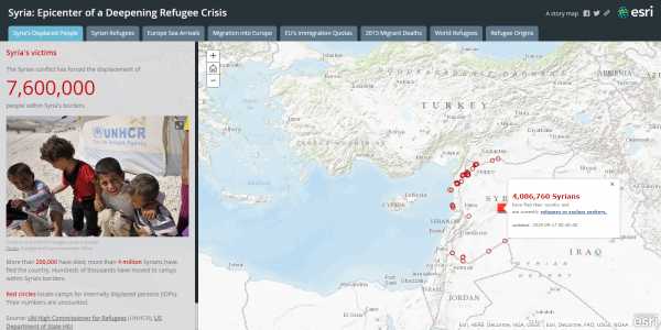 シリア難民マップ キャンプ 人数規模 流入ルート Esriジャパン