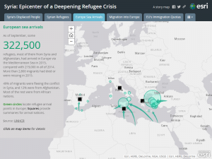シリアから海路でヨーロッパへ移動を示したマップ