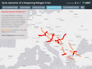 シリアから陸路でヨーロッパへ移動を示したマップ