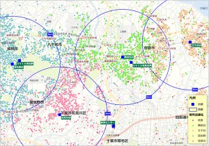 店舗ごとの顧客分布の地図上で可視化