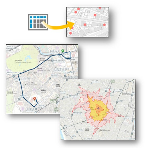 ジオコーディング、道路ネットワーク解析