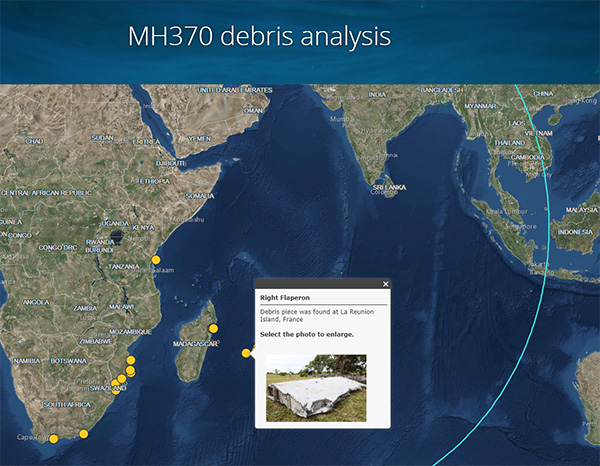 発見されている MH 370 の破片