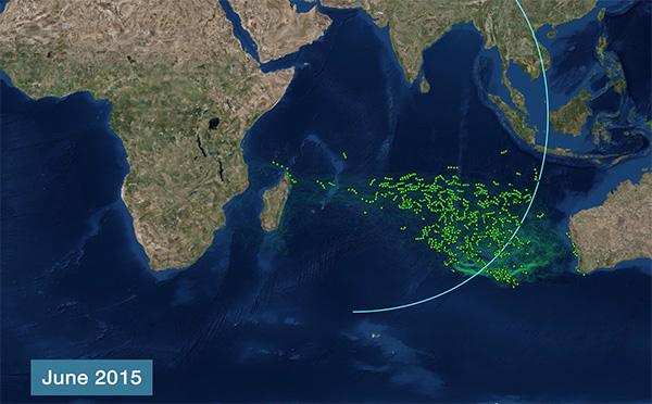 MH370の破片が流されていく様子をシミュレーションした結果