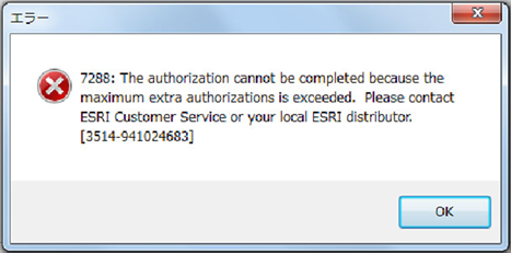 「7288: The authorization cannot be completed because the maximum extra authorizations is exceeded.」が表示される画面