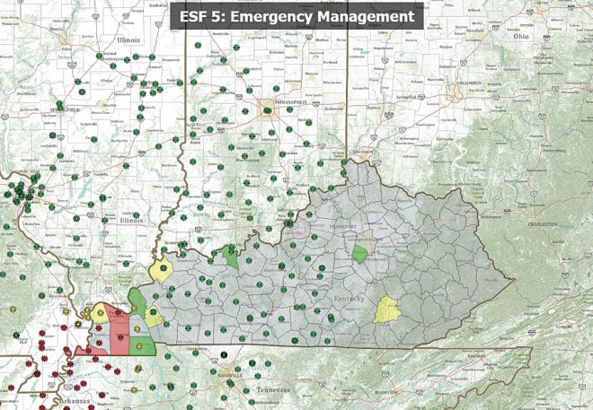 プレゼンテーションモードで表示したArcGIS Explorer Onlineの画面。 訓練前のブリーフィングで使用された。