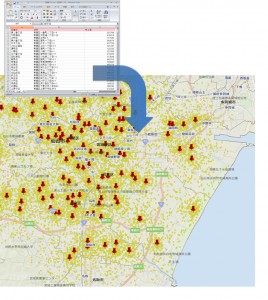 Excelの住所データを地図上に表示したい