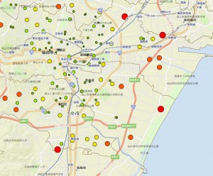 施設や被災・復旧状況に応じた色分けをしたい