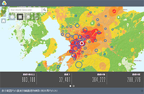 本震（4/16 1:25 M7.3）の推定震度分布と震度別曝露建物棟数