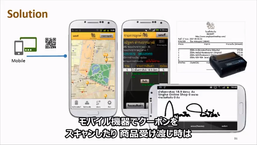 ③ 配達員用のモバイルアプリで配送する品物の詳細を確認。クーポンのスキャンや受け渡しのデジタル署名もアプリで可能