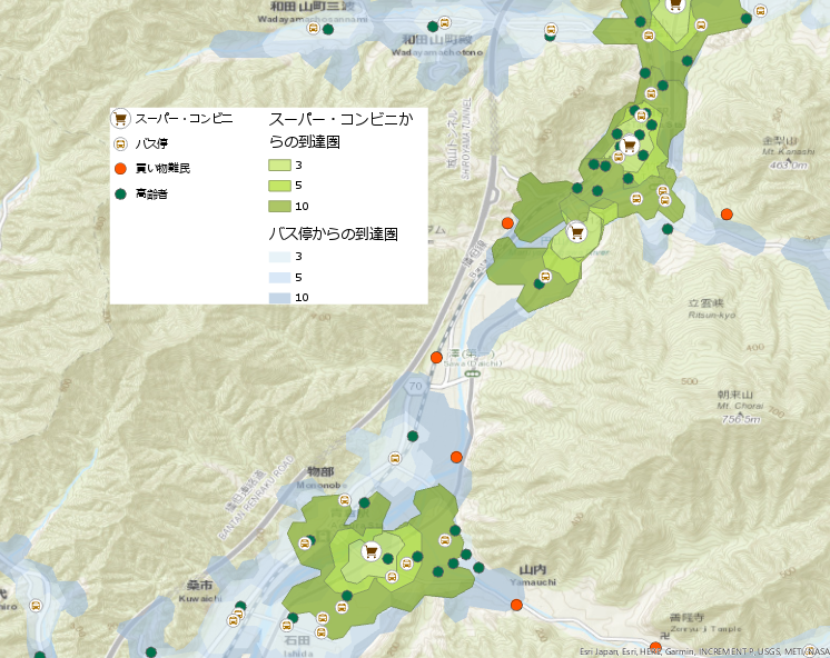 高齢者の位置情報をポイントとして表示