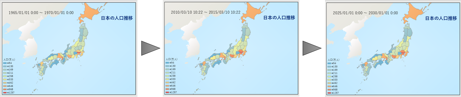 ① 時系列で人口の推移の可視化
