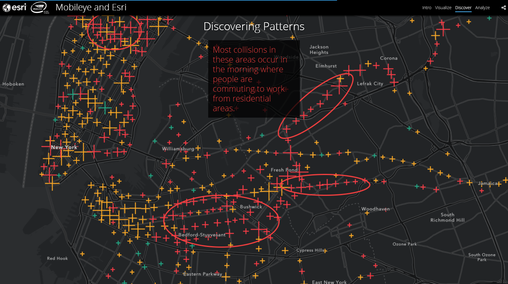 朝の通勤時間帯は、住宅地の付近（赤色）で多発