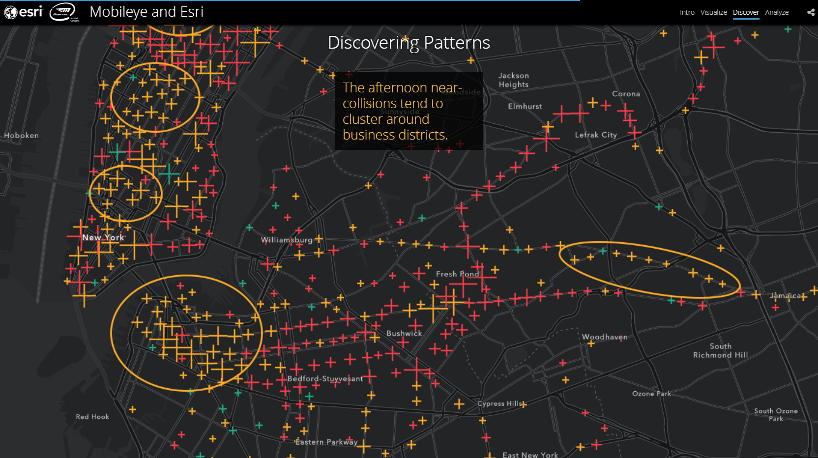 午後は衝突警告がビジネス街周辺（オレンジ色）で多発
