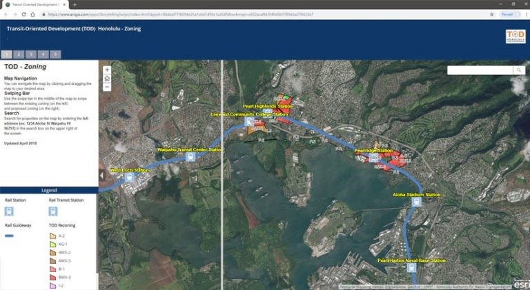 ホノルルでは、鉄道を利用して駅周辺を集中的に開発する 「トランジット・オリエンテッド・ディベロップメント」が行われている。