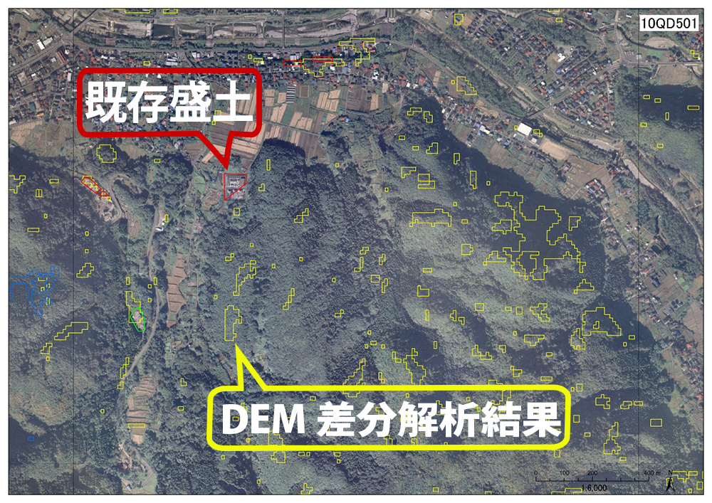 DEMによる抽出結果 空中写真との重ね合わせ