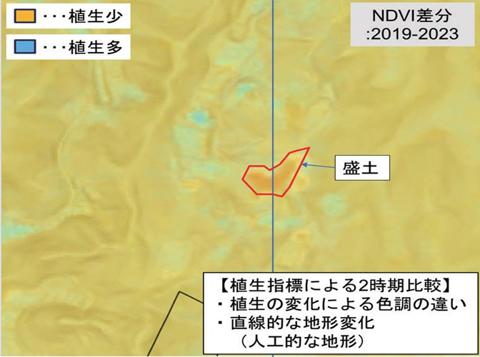 NDVI解析による盛土抽出例