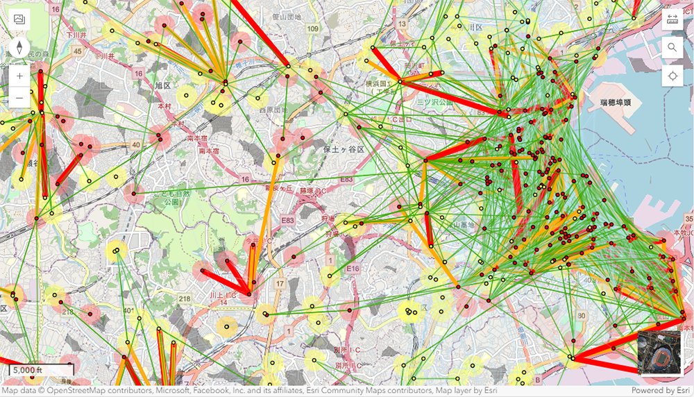 市内中心部事業エリアでの移動データの可視化状況 （2024 年 3 月末時点）