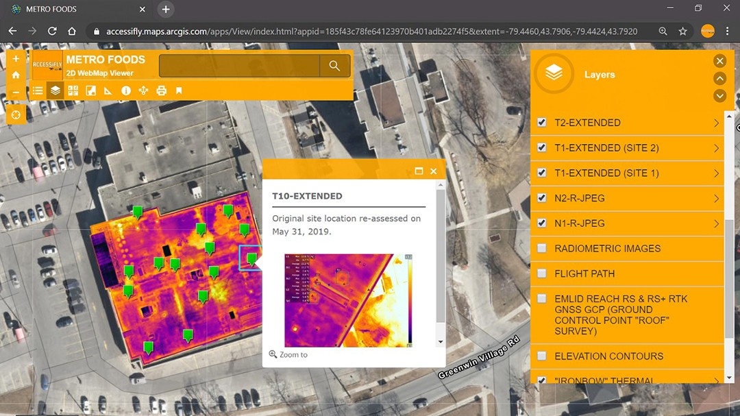 ドローン撮影画像と熱画像を重ね合わせた ダッシュボード