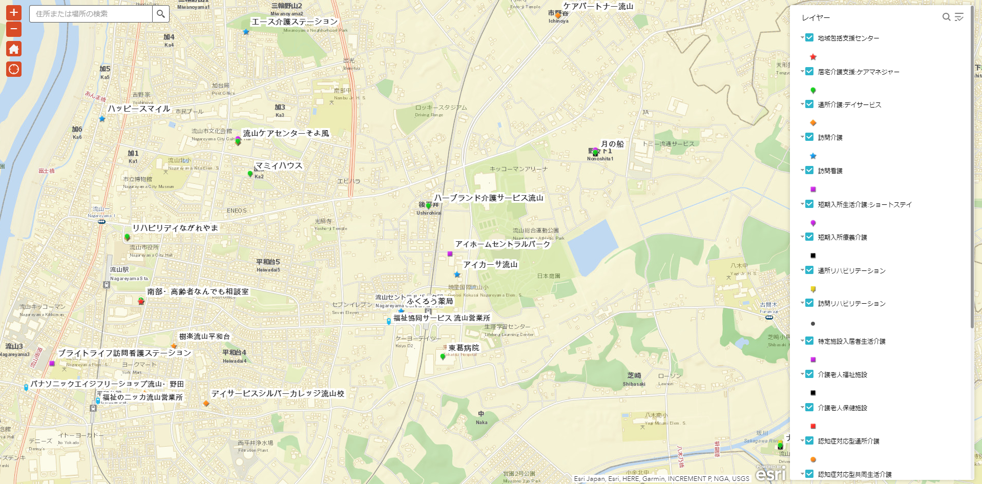 流山介護施設マップ