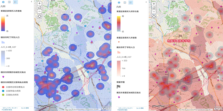 桐蔭学園周辺に居住する幼児と保育施設・地域防災拠点との相関関係