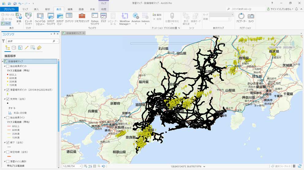 図1 送電設備と落雷情報