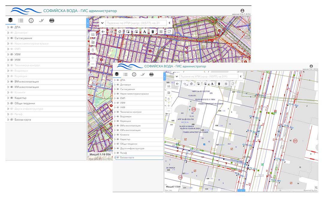 左図：新しい Web GIS 内の地図概要
右図： 地図の縮尺に応じてさらに詳細な情報が表示される