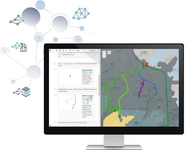 Web GIS の解析機能を利用しているイラスト