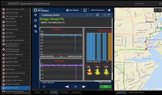 センサーからのデータをオペレーショナル PI ダッシュボードに載せることで、雨量の合計やポンプの状況などの変数を追うことができるようになる。