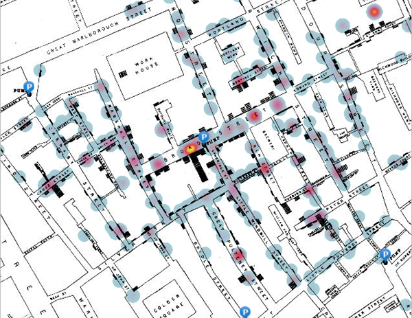 過去のコレラ流行のマッピングのイメージ