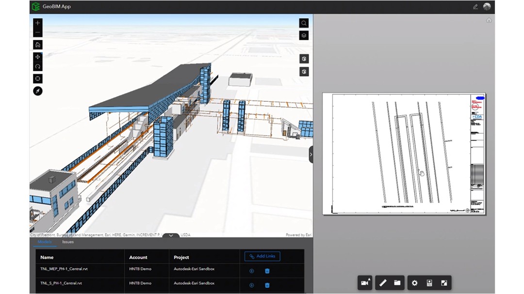 ArcGIS GeoBIM の Autodesk Forge Viewer 内で、動的な図面や計画シートを直接生成して確認することが可能です。