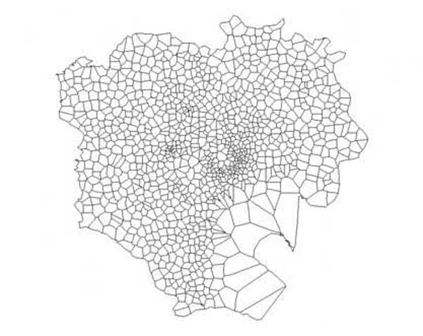 図：東京23区における郵便局の
ボ口ノイ分割
