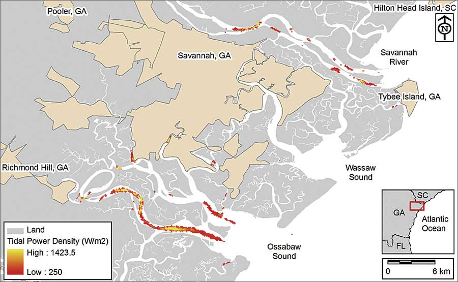 フィルター処理後の潮流密度の地図