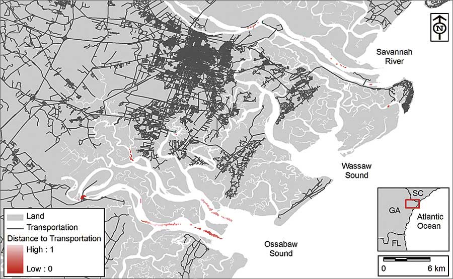 適合地から輸送ラインまでの正規化距離