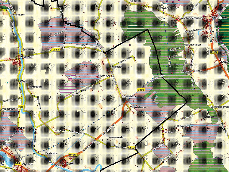 保護地区と最短距離を１つに重ね合わせ、白で適正地区を表示