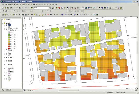 建物群の減衰効果を考慮した騒音予測結果
特定点のLAeq