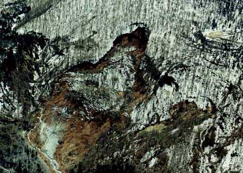 地すべり発生直後の写真(澄川地すべり、1997年5月)