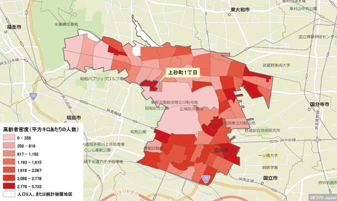 町丁目別高齢者密度の状況