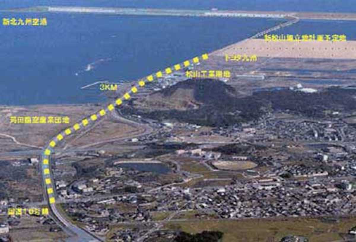 研究対象道路(黄色の点線の部分が研究対象道路)