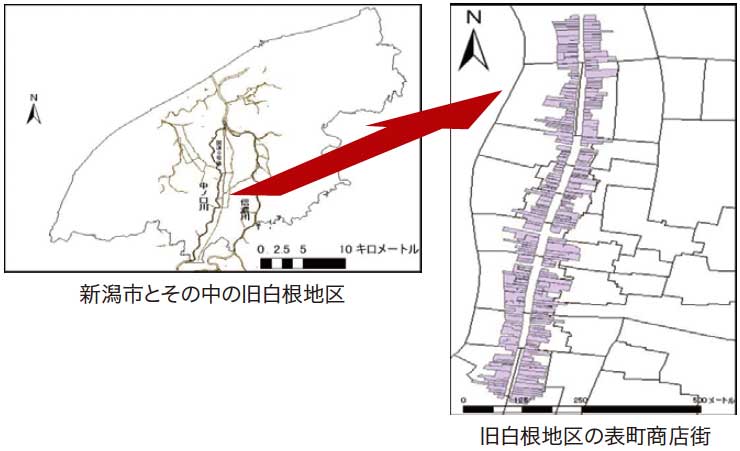 新潟市とその中の旧白根地区
