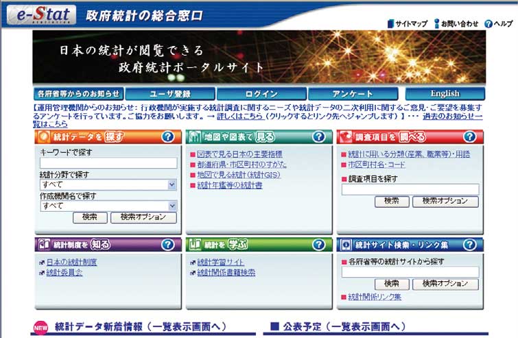 政府統計の総合窓口(e-Stat)トップページ