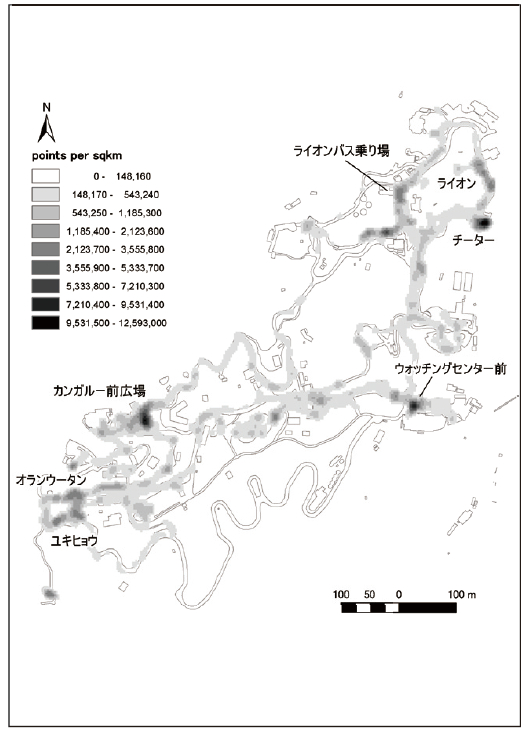 多摩動物公園GPSカーネル密度