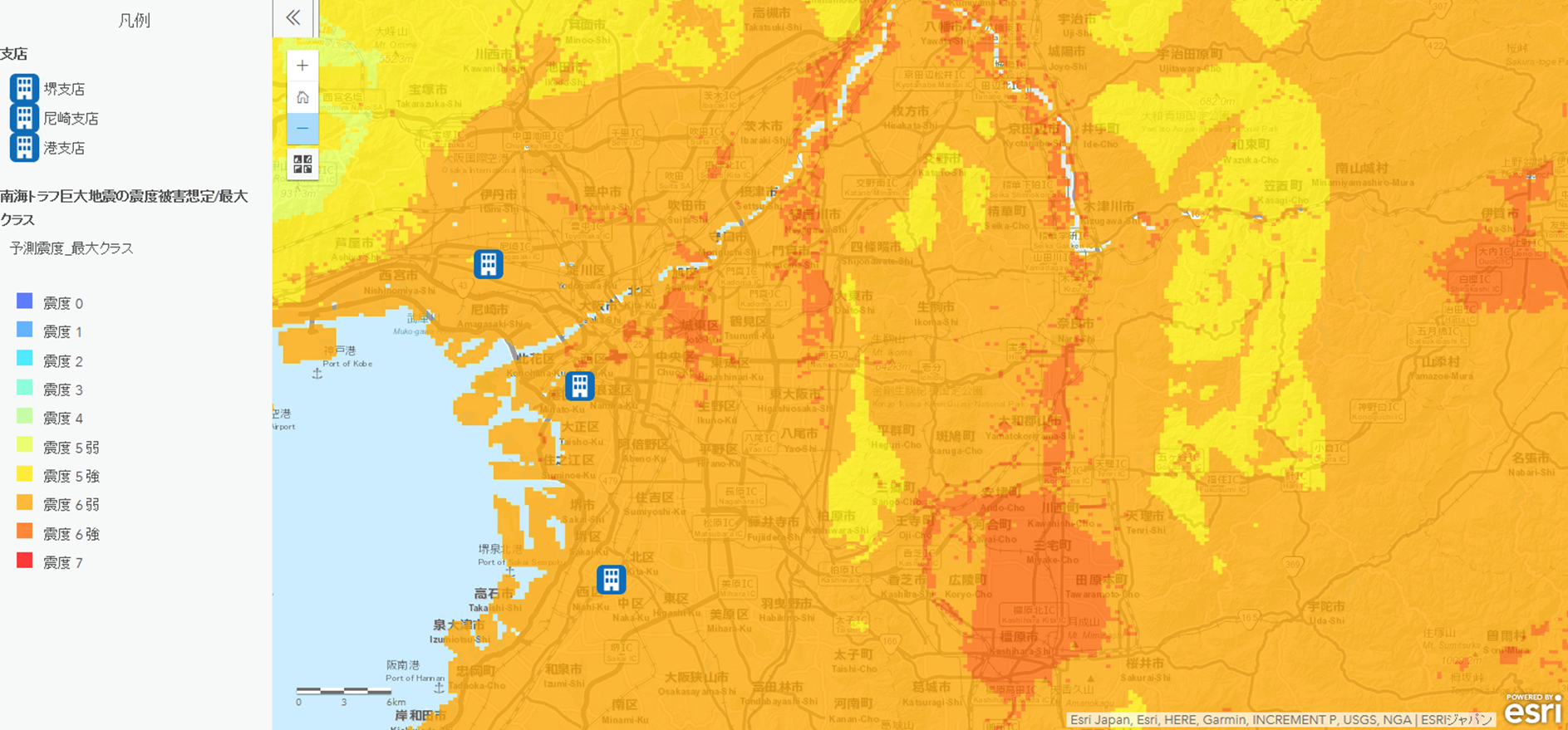 設備と災害データの重ね合わせ