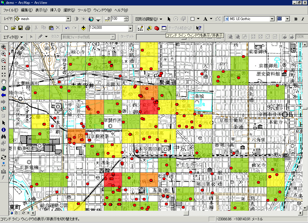 メッシュ単位の導管状況分析画面