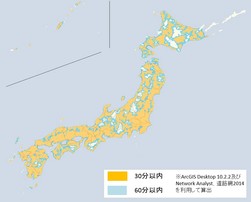 図2　最寄りの病院までの移動時間（離島を含む）