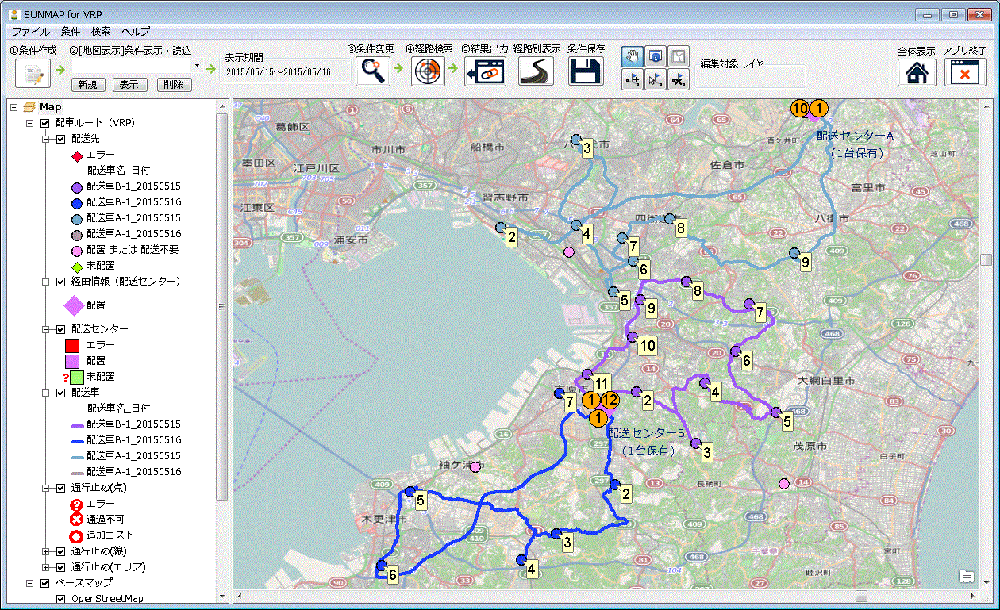 SUNMAP for VRP（アプリケーション）の画面
